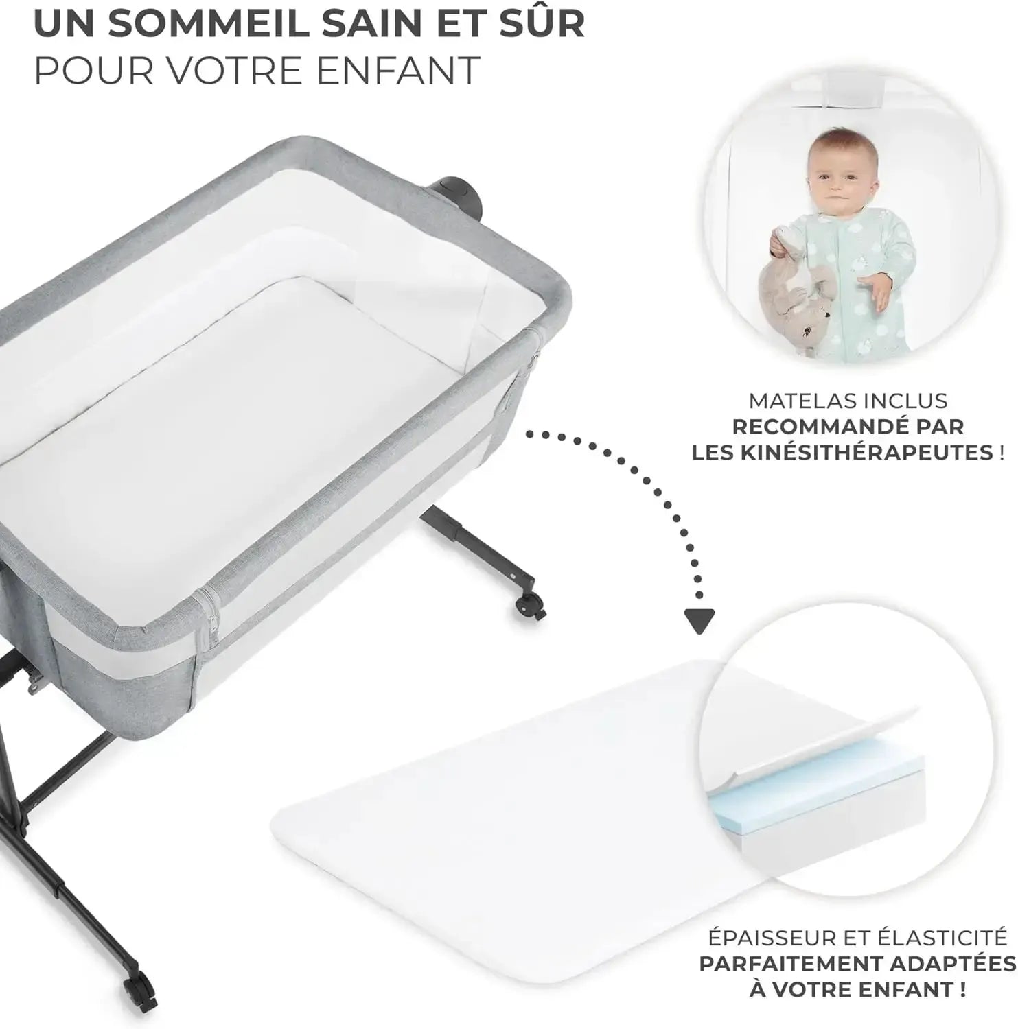 Lit bébé cododo avec matelas de naissance