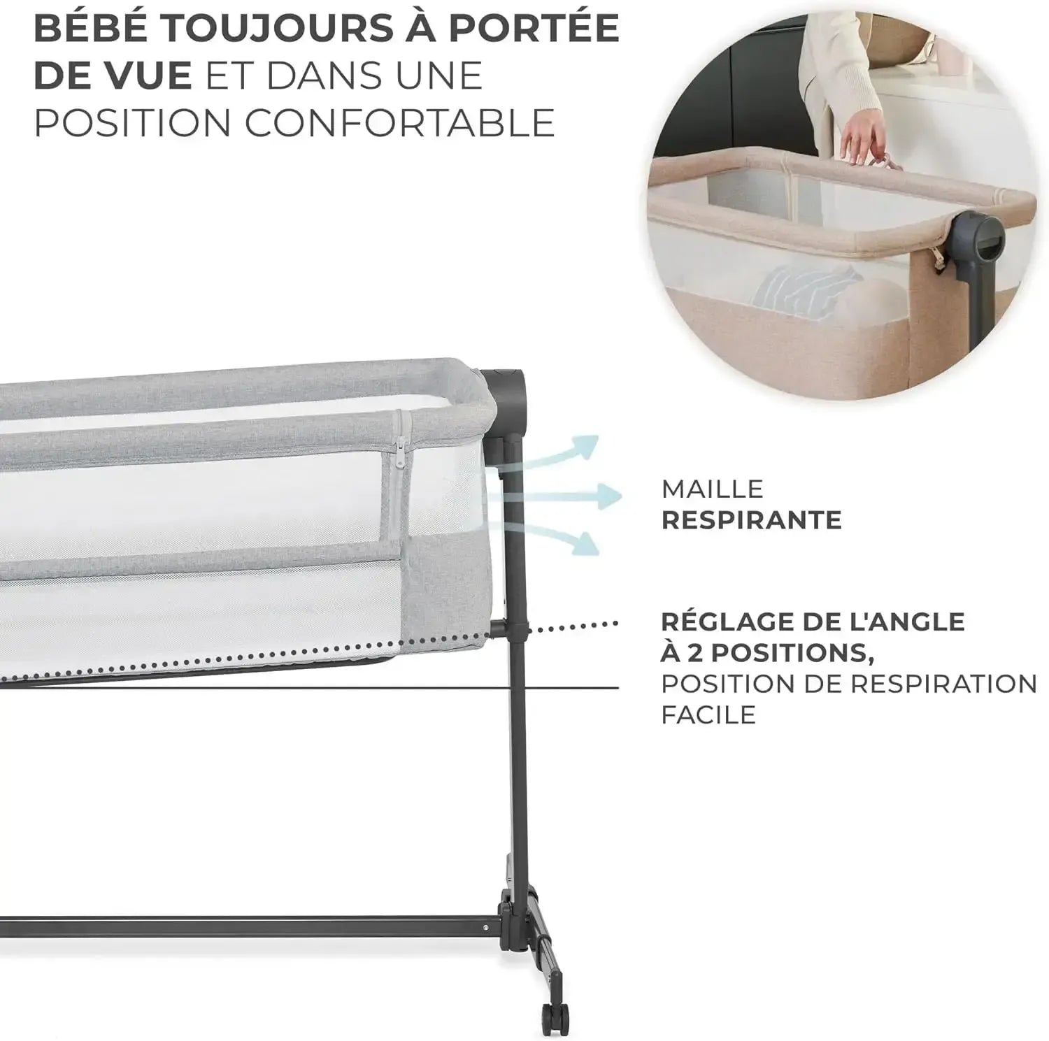 Lit bébé cododo avec matelas de naissance